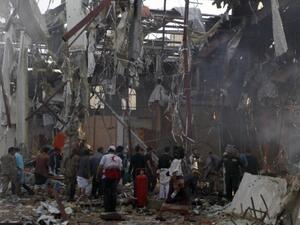 The aftermath of the October 8th bombing of a funeral in Sana'a, Yemen (AFP/Mohammed Huwais)
