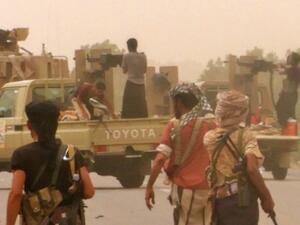 Pro-government forces gather near the airport in Hodeidah, western Yemen, June 15 2018. (AFP/ File)