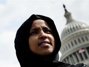 US Representative Ilhan Omar attends a youth climate rally on the west front of the US Capitol on March 15, 2019. (AFP/ File)