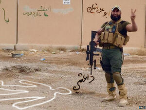 With his ruthlessness and sense of humor, the man known as "Abu Azrael" has gained nearly 400,000 "likes" on his Facebook page. (Screenshot: Twitter)