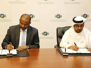 Mohammed Saif Al Suwaidi and Boubou Cisse ratified the loan agreement at the ADFD headquarters in Abu Dhabi.