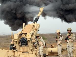 Up to 50 UK military personnel have been teaching battlefield skills to soldiers who will be deployed in the so-called ‘dirty war’. Picture: Saudi troops firing shells (AFP/File)