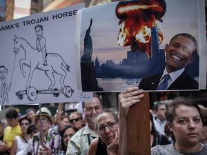 Americans protest against the Iran nuclear deal in New York's Times Square. (AFP/File)