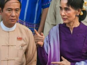 Win Myint ( with Aung San Suu Kyi) become Myanmar's new president following his endorsement by the lower house of parliament (AFP/File Photo)	