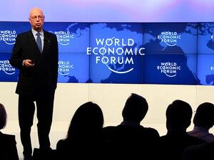 Klaus Schwab speaks during the opening session of the World Economic Forum (WEF) in Davos. (Fabrice Coffrini/ AFP)