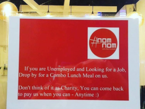 A photo posted by NOM NOM ASIAT Dubai, offering free food for job seekers. (Instagram) 