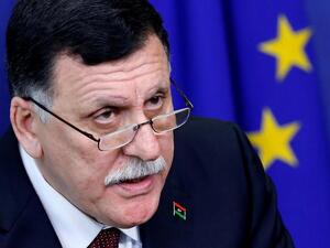 Fayez al-Sarraj speaks during a conference on Migration management at the EU parliament in Brussels on June 21, 2017. (AFP/File)
