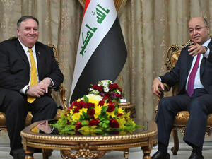 الرئيس العراقي برهم صالح ووزير الخارجية الأمريكي مايك بومبيو في بغداد

