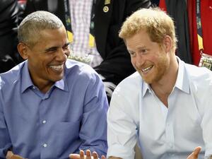 باراك أوباما والأمير هاري خلال دورة ألعاب إنفيكتوس 2017 (Chris Jackson/Getty Images)