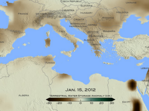 A map showing drought areas of the Mediterranean. (photo: NASA) 