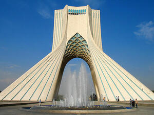 The Azadi Tower is a monument that marks the west entrance to the city of Tehran, Iran. (Wikimedia)