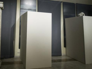 The ancient naked statues were hidden from the Iranian president’s view during his official visit to Rome. (Twitter)