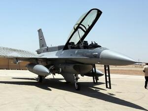 A recently arrived F-16 sits on the tarmac in Iraq on July 20, 2015. (AFP/File)