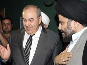 مقتدى الصدر (يمين) واياد علاوي خلال لقائهما في دمشق لبحث تشكيل الحكومة