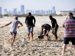 Their itinerary included kicking the ball around on the sand at Saadiyat Beach Club.