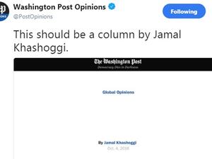 "واشنطن بوست" تنشر مقالا فارغا: هنا عمود خاشقجي الأسبوعي
