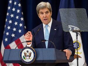 U.S. Secretary of State John Kerry delivers a speech on Middle East peace at The U.S. Department of State on December 28, 2016. (AFP/Zach Gibson)