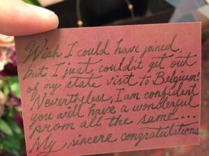 The card circulating social media, from Jordan's King Abdullah to the girl who invited him to prom. (Facebook)