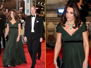 تألقت كيت ميدلتون بفستان أخضر طويل بتوقيع المصممة Jenny Packham 