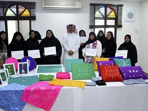 The workshop was conducted by the trainer, Ms. Zakiya Ali Essa, and aimed to enhance the skills of ten participants and focused on the basic embroidery skills and stitching techniques using metal threads.