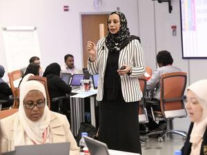 WCM-Q’s Dr. Sohaila Cheema speaking at the systematic review workshop.