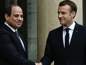 French President Emmanuel Macron welcoming Egypt's President Abdel Fattah al-Sisi in October 2017. (AFP)