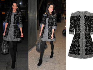 Amal's grey and black dress is the envy of many fashionistas around the world. (Image: Socialmention.com)