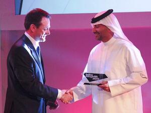 CEO of Bee'ah, Khaled Al Huraimel, receiving the award