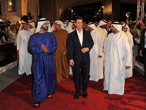 Sheikh Mohammed Bin Rashid Al Maktoum with Tom Cruise at the Dubai International Film Festival in 2011