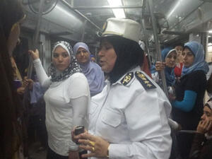 The female police officers patrol the female-only metro cars, on the look out for beggars, pickpockets and sexual harassers. (Photo courtesy of Al Ahram) 