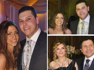 The happy couple enjoying their engagement party with the celebrity father and mother in tow.