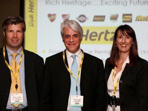 Michel Taride with Gina Costa and Nigel Johnson, Managing Director of Hertz UAE