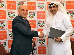 Mohamed Jamil Berro, CEO of Al Hilal Bank and Mohamed Al Rumaithi, President of the UAE Football Association after the agreement
