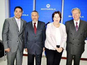 Samer Bedair, Motorola Country Manager; Magued Osman, Egyptian ICT Minister; Margaret Scobey, the U.S. Ambassador to Egypt; and Graeme Hobbs, Chairman of Motorola