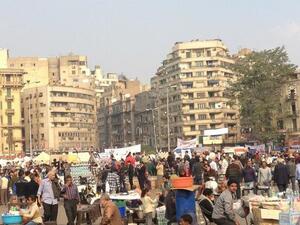 Protestors gather in Tahrir Square, Cairo