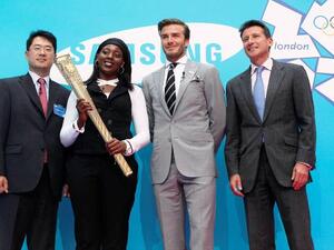 David Beckham with Samsung executives during the launch Samsung's London 2012 Olympic Games campaign