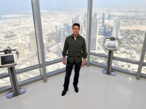 Tom Cruise paid Dubai a visit to promote "Mission Impossible: Ghost Protocol", which involved stunts of him dangling from Burj 
Khalifa, the world's tallest building. Tom Cruise paid Dubai a visit to promote "Mission Impossible: Ghost Protocol", which involved stunts of him dangling from Burj 
Khalifa, the world's tallest building.