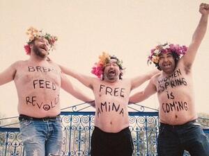 FEMEN impersonators. (Photo courtesy of Al-Akhbar and ST McNeil) FEMEN impersonators. (Photo courtesy of Al-Akhbar and ST McNeil)