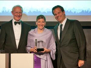 Winner of the award, Sabrina Faber, holding her trophy