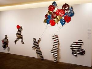 Katanani’s wall installation depicts children at play. (The Daily Star/Hasan Shaaban)