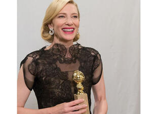 Cate Blanchett with her Golden Globe award in hand (Image: Facebook)