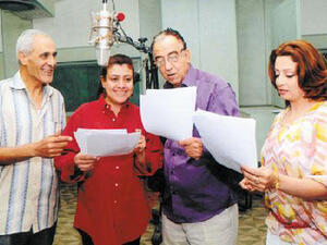 Actors Ahmed Ratib and Nashwa Mostafa during Ramadan's 'Shehrazad' radio series (Photo: Ahram Archive).
