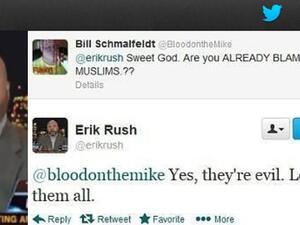 Erik Rush, a regular on Fox News, called for all Muslims to be killed in a "sarcastic" Twitter post. (Twitter)