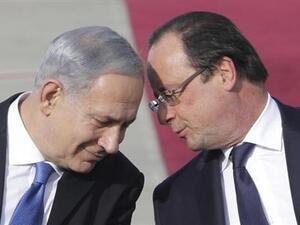 .الرئيس الفرنسي فرانسوا اولوند (يمينا) مع رئيس الوزراء الاسرائيلي بنيامين نتنياهو في القدس
