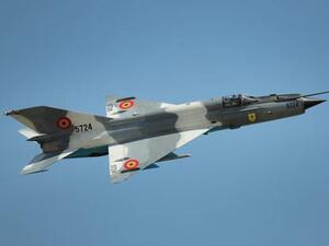 An MiG-21 jetfighter, the same model as the one flown into Jordan 
