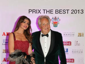 Ragheb Alama's wife, Jihan, was awarded for her creative jewellery designs by Massimo Gargia in Paris. (Image: Twitter)