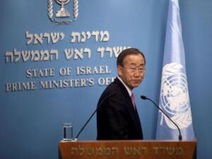 بان كي مون خلال مؤتمر صحافي في القدس
