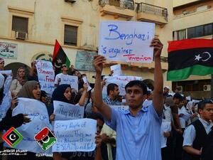Libyans protest yesterday against killing of US officials in Benghazi