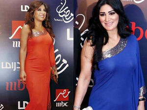 Najwa Karam and Saber Rebai's wife wore the same dress at the MBC dinner in Dubai. (Image: Facebook)