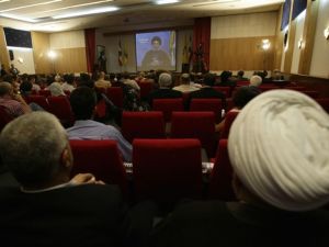 لقطة من المؤتمر الصحفي الذي اعلن فيه نصرالله القرائن/أ.ف.ب